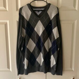 Tommy Hilfiger v-neck argyle sweater grays blue men’s XXL classic